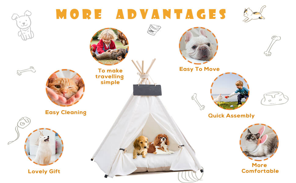 Washable Portable Houses Dog&Cat Teepee Pet Tent with Thick Cushion 22 10