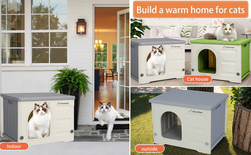 Waterproof Cat House for Outdoor Indoor Plastic Small Pet Shelter 40 Cat House logo pic 1