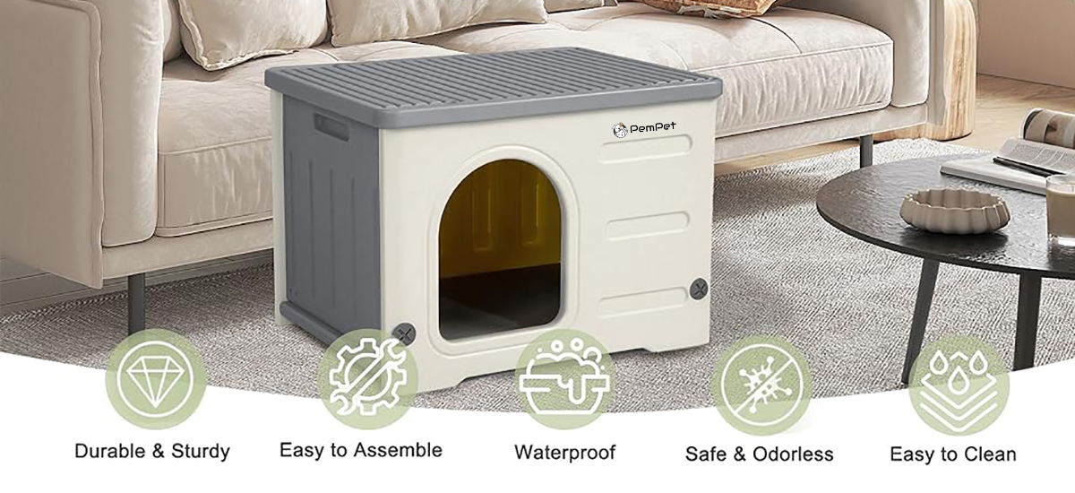 Waterproof Cat House for Outdoor Indoor Plastic Small Pet Shelter 38 Cat House logo pic 11