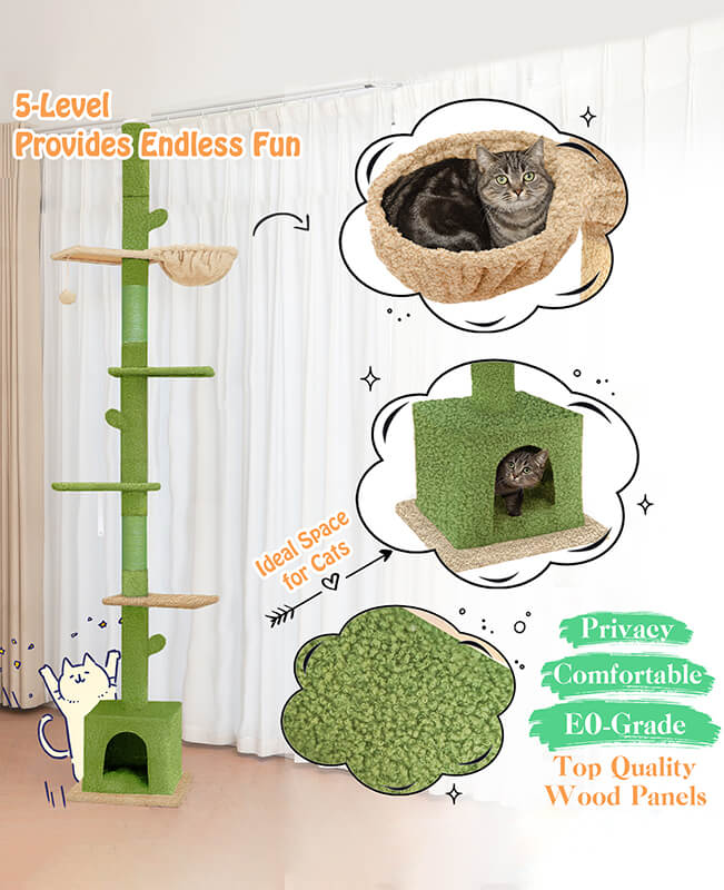 96-108 inch Adjustable Height Floor to Ceiling Cat Tree with Cat Condo and Scratching Post 31 Floor to Ceiling Cat Tree 1