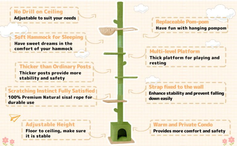 96-108 inch Adjustable Height Floor to Ceiling Cat Tree with Cat Condo and Scratching Post 29 Floor to Ceiling Cat Tree 4