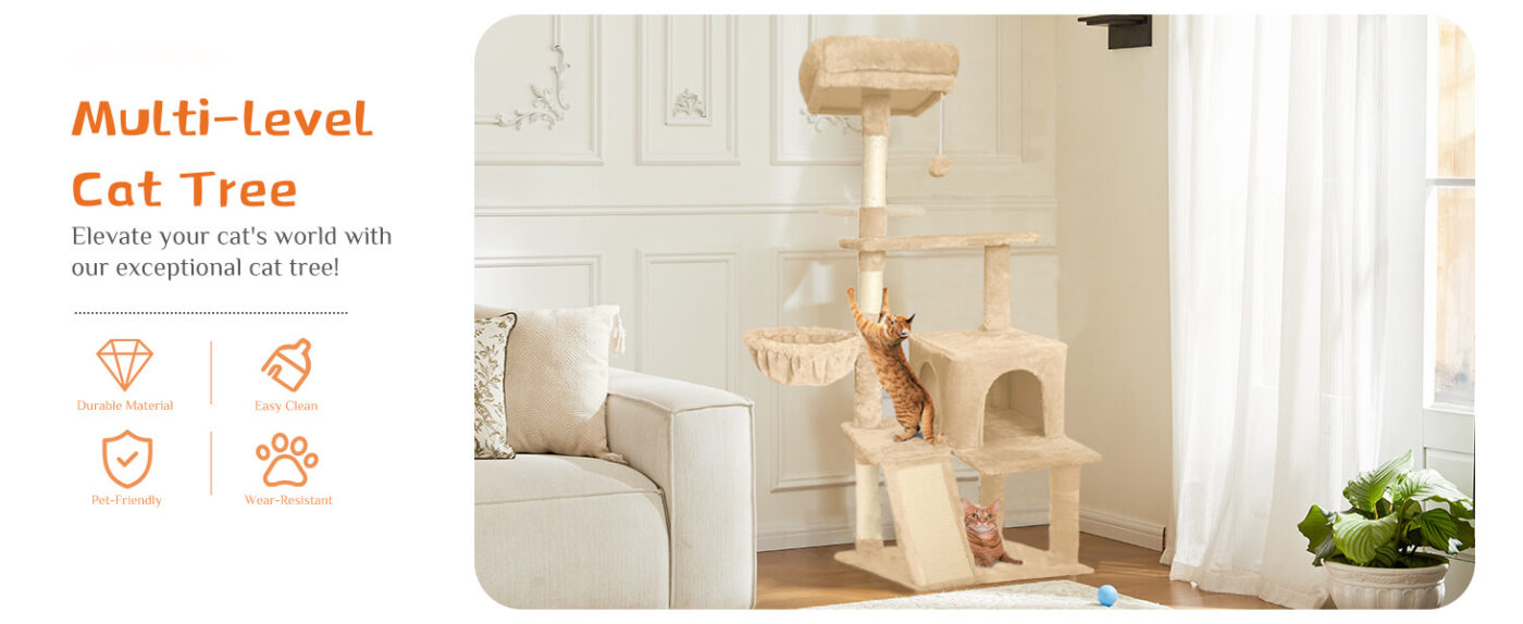57' Multi-Level Cat Tree Furniture With Perch Cozy Cat Tower Cat Condo and Scratching Post 30 Multi Level Cat Tree 12