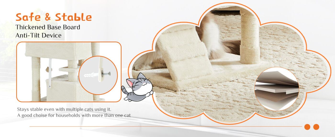 57' Multi-Level Cat Tree Furniture With Perch Cozy Cat Tower Cat Condo and Scratching Post 33 Multi Level Cat Tree 15