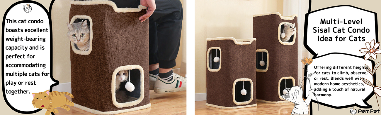 Multi-Layer Cat House Indoor Cat Climbing Tree Condo Cave with Furry Ball 40 cat house