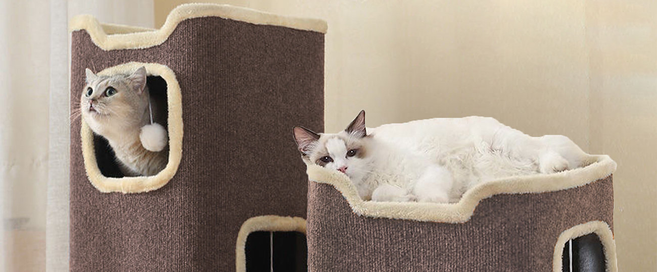 Multi-Layer Cat House Indoor Cat Climbing Tree Condo Cave with Furry Ball 45 indoor cat house