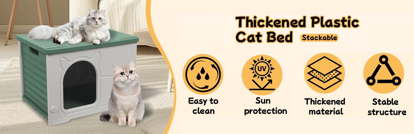 Indoor Outdoor Plastic Cat House Weatherproof Stackable Cat House Shelter 46 1 绿色