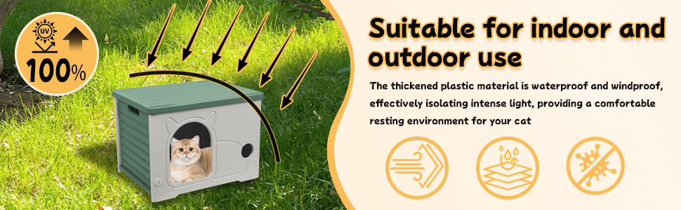 Indoor Outdoor Plastic Cat House Weatherproof Stackable Cat House Shelter 45 3 绿色