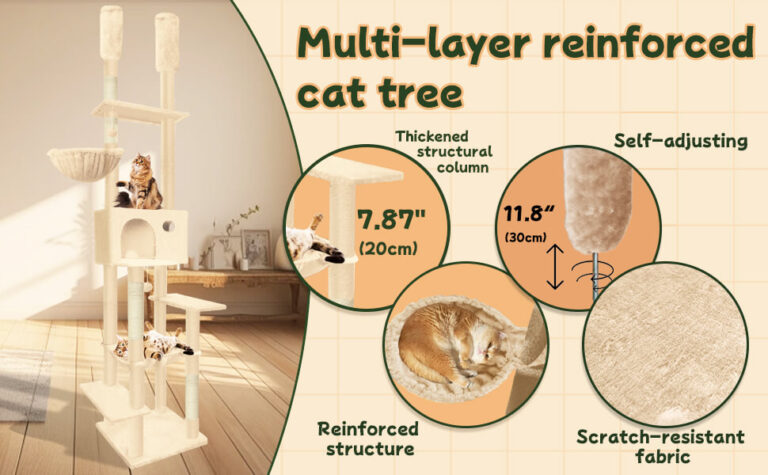 7-Tier Floor to Ceiling Cat Tower Double Column Cat Tree with Scratching Posts 29 7 Tier Floor to Ceiling Cat Tower 13