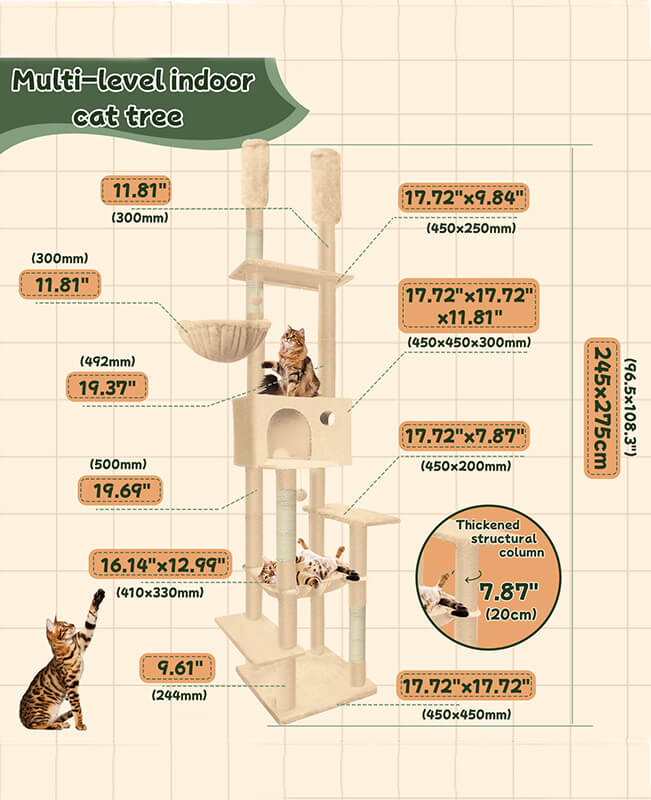 7-Tier Floor to Ceiling Cat Tower Double Column Cat Tree with Scratching Posts 28 7 Tier Floor to Ceiling Cat Tower 2