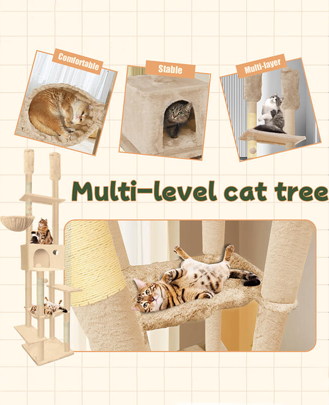 7-Tier Floor to Ceiling Cat Tower Double Column Cat Tree with Scratching Posts 27 7 Tier Floor to Ceiling Cat Tower 6